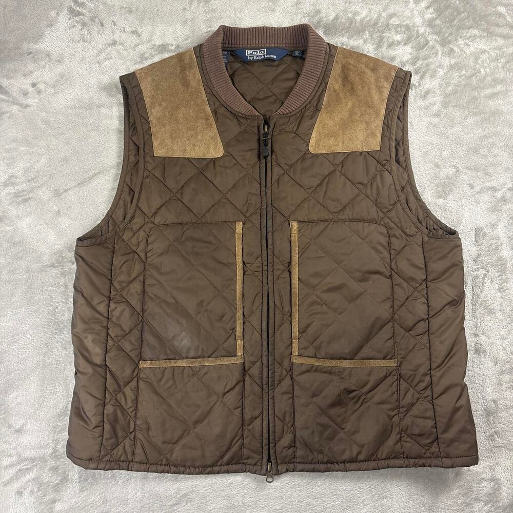 Vintage Polo Ralph Lauren Diamond Quilted Vest Men’s XL Brown Hunting Full Zip